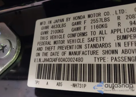 2010 Acura Tsx 3.5 из США, поврежденный, VIN JH4CU4F60AC002480